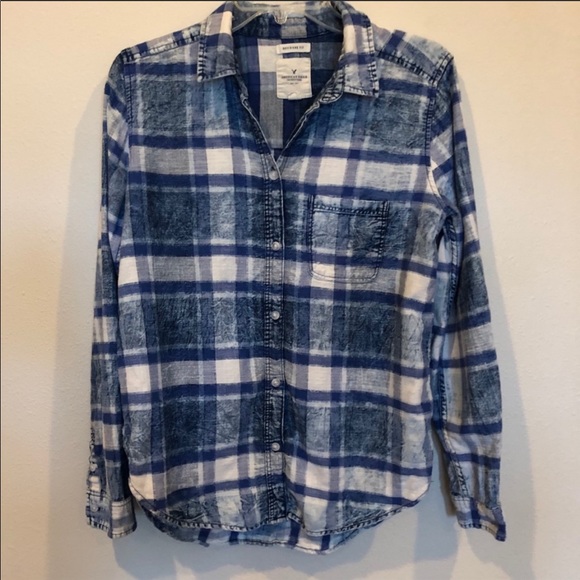 American Eagle blue plaid button up shirt - Picture 1 of 5